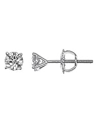 Natural Round Brilliant Cut Diamond Stud Earrings Martini Setting 14k White Gold (1/2 Carat, SI Clarity, F Color)