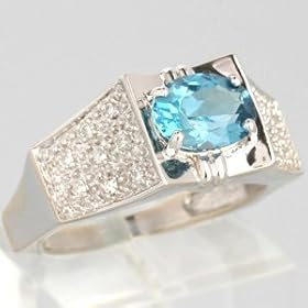 10K White Gold Blue Topaz and Diamond Ring - OldCities Estate Jewelry by