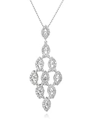 Sterling Silver Micro Pave Cubic Zirconia Rhodium Plated Drop Chain Pendant Necklace, 18"