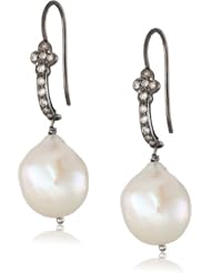 Wendy Brigode Diamond Earwire with White Keishi Pearl Earrings