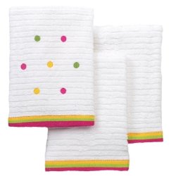 Ritz 3 Pack Cotton 16 by 18 Inch Embroidered Bar Mop Towel, White with Yellow, Pink and Green