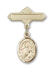 Gold Filled Baby Badge with St. Martin de Porres Charm and Polished Badge Pin