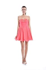 A-line Strapless Short Lace Pleated Natural   Waistline Chiffon Bridesmaid Dress 