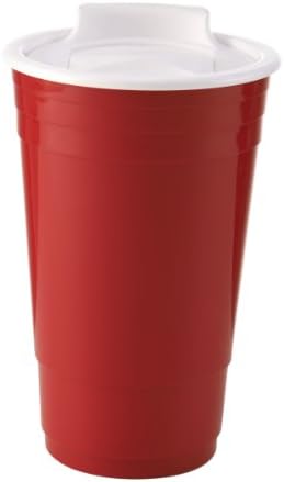 Design For Living Double Wall Party Cup with Lid, 30-Ounce, Red