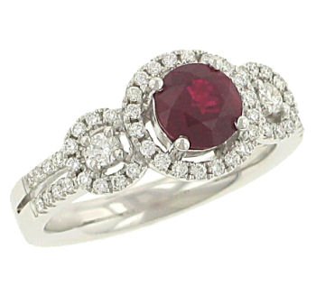 3 Round Ruby(1.01ct) and Pave Diamond(.39ct) Ring