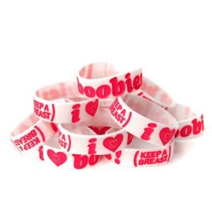 Keep-A-Breast 1 Inch I Love Boobies Bracelet White/Pink