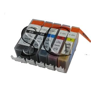 5 Pack Non-OEM Compatible Cartridges for PGI-220 and for CLI-221. Includes: 1ea Black + 1ea Photo Black + 1ea Cyan + 1ea Magenta + 1ea Yellow