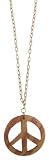 16 Gold Metal tone Cutout Wood Peace Sign Necklace