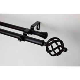 A&F Rod Decor - Drapery Double Rod Set 120 - 160 inch w Twist Finial - Black