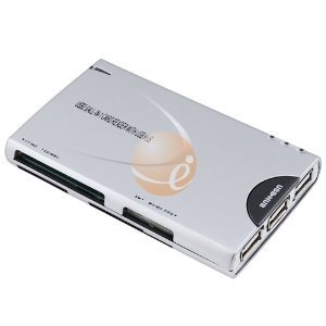 All-in-1 Memory Card Reader with USB 2.0 Hub, Silver