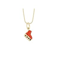 14k Yellow Gold Red Enamel Kids Charm Pendant Necklace, 14"