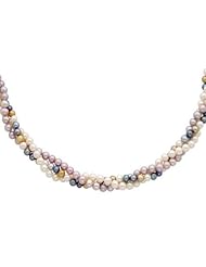 Multi Color 3 Strand Cultured Pearl Necklace 14k Yellow Gold Clasp