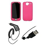Premium Pink Soft Silicone Gel Skin Cover Case + Rapid Car Charger + USB Data Sync Charge Cable for HTC Google Nexus One [Accessory Export Packaging]