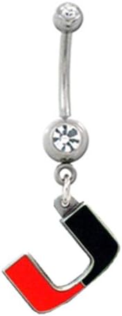 NCAA Miami Hurricanes Double Crystalline Gem Gold Belly Ring