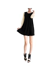 Two-Toned Chiffon/Cotton/Polyester Sheer Scoop Neck Jumper 