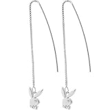 Officially Licensed PLAYBOY Silver Rabbit Head THREADER Earrings