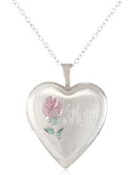 Momento Lockets Sterling Silver Heart Shaped "Mom" Locket with Rose Necklace