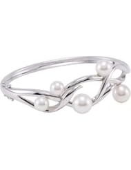 Jewelplus Freshwater Cultured Pearl Bangle Bracelet Sterling Silver 6.5-9.5Mm/06.50 Inch