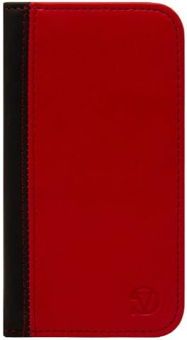 Mary Case by VanGoddy New Elegant Premium Fitting Leather-ette Flip Book Style Cover Portfolio with Integrated Display Kickstand for Samsung Galaxy S4 Android Smart Phone FIRE RED / JET BLACK
