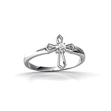 14K White Gold Genuine Round White Topaz Cross Ring