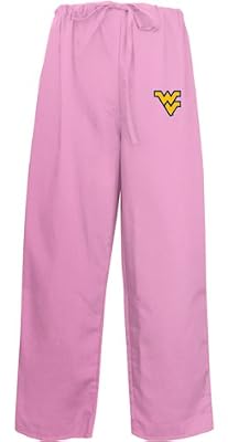West Virginia University WVU Logo Pink Logo Scrubs Pants DRAWSTRING BOTTOMS For HER - DRAWSTRING Waist -Officially Licensed NCAA College Logo Apparel Unique GIFT Ideas For Mom Nurses Ladies Students Graduation
