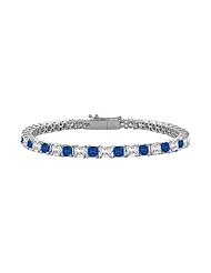 18K White Gold Princess Cut Blue Sapphire Diamond Tennis Bracelet 4.00 CT TGW
