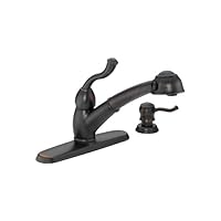Delta Faucet 473-RBSD-DST Saxony Single Handle Kitchen Pullout Faucet With Diamond Seal Valve and Matching Soap Dispenser, Venetian Bronze