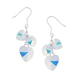 Sterling Silver 3 Graduated Heart Drop Earrings w/ Genuine Swarovski Elements