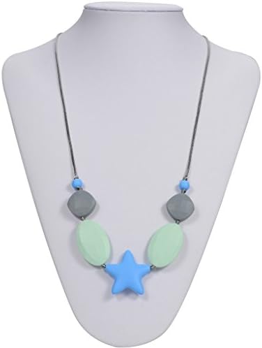 Baby Teething Necklace For Mom To Wear, Non Toxic And BPA Free 100 % Organic Silicone Safe Chewable Nursing Teether Necklace For Infant Baby Toddlers, Nice Baby Shower Gift Grandma Gift, Blue Star