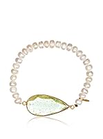 Silver Luxe Pulsera Green And Pearl