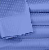 Homespell Egyptian Cotton 1000 Thread Count Sateen Pin Stripe 7 Pcs Sheet Set & Duvet Cover Set Combo Royal Blue - Full