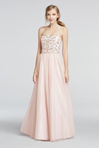 Strapless Mesh Prom Dress with Beaded Bodice Style 3600777, Blush, 11