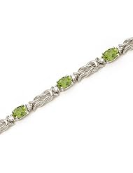 14k White Gold Natural Peridot And Diamond Tennis Bracelet