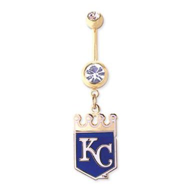 Kansas City Royals 316L Stainless Steel Belly Ring with Cubic Zirconia - 14G - 5/8 Inch Bar Length - Sold Individually