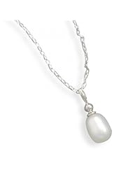 MMA Silver - 18 inch Rhodium Plated Cultured Freshwater Pearl Drop Necklace
