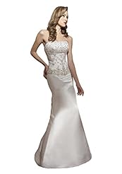 Strapless Mermaid Satin Dropped   Waistline Beaded  Dress