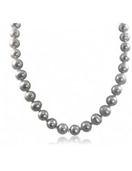 Sterling silver 11-12mm dyed grey freshwater cultured pearl necklace, 18"