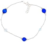 Sterling Silver Ankle Bracelet Anklet Natural Blue Faceted Beads Blue Topaz Beads, adjustable 9 - 10 inch