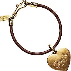 Coach Heart Locket Charm Leather Bracelet in Bag