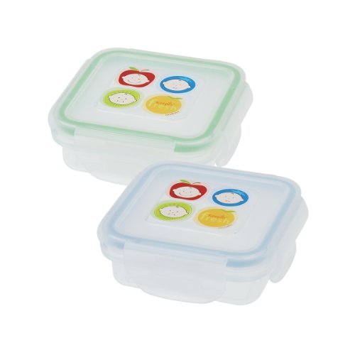 Innobaby Square Food Storage Container, 2 Pack, Stage 2, Green/Blue