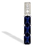 14K White Gold Genuine Emerald-cut Sapphire and Diamond 3-Stone Pendant