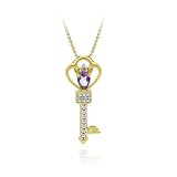 18K Gold over Silver Designer Amethyst & Diamond Accent Crown Key Slide Pendant