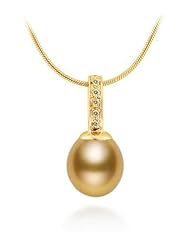 PremiumPearl 11-12mm Golden South Sea Pearl Pendant AAA Quality 14k Gold & Diamonds