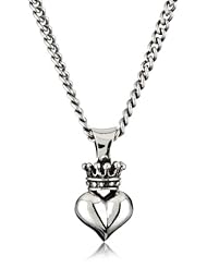 King Baby 22" Curb Link Chain with 3D Crowned Heart Pendant Necklace