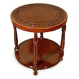 Cedar and leather accent table, 'Andalucia'