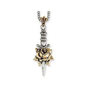 Stainless Steel Ed Hardy Bronze Rose Dagger Necklace