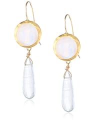 Nava Zahavi Round Moonstone Long Aquamarine Drop Earrings