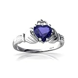 14K White Gold Heart Created Sapphire Celtic Claddagh Ring