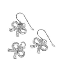 Sterling Silver Ribbon Fashion Design Bow Pendant and Earrings Jewelry Set with Clear CZ