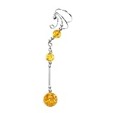 Sterling Silver Left Only Pierceless Long Dangle Sphere Yellow Amber Ear Cuff Wrap